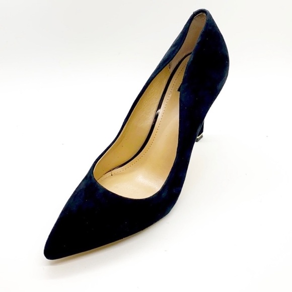 White House Black Market Shoes - WHBM Black Suede Stiletto Heels With Silver Accent